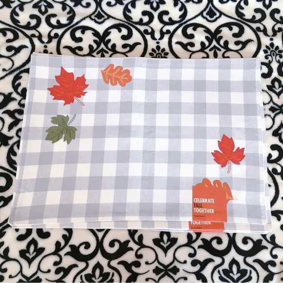nwt Fall Leaf Cotton Placemat Set from Kohls Seasonal Holiday Thanksgiving Gray - Picture 6 of 7